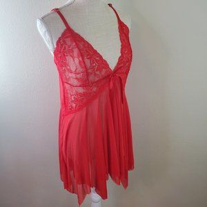 SHEIN Womens Red Contrast Lace Bow Detail Slip and Panty Set